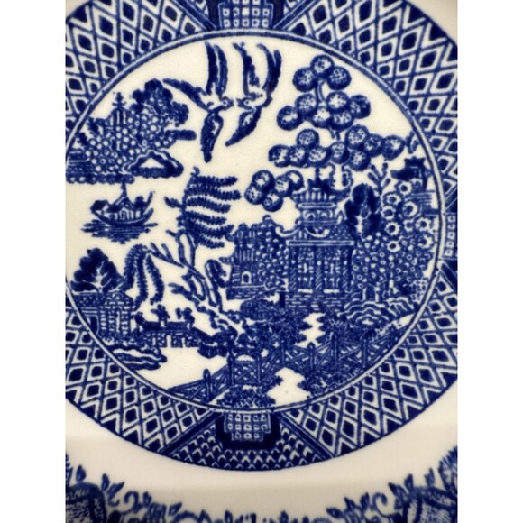 Set of 3 Willow Ware Royal China 6.25” round Blue & white bread Plates vintage - Picture 7 of 10